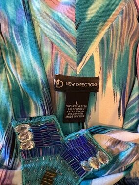 New Directions Teal & Aqua Beaded V-Neck Top